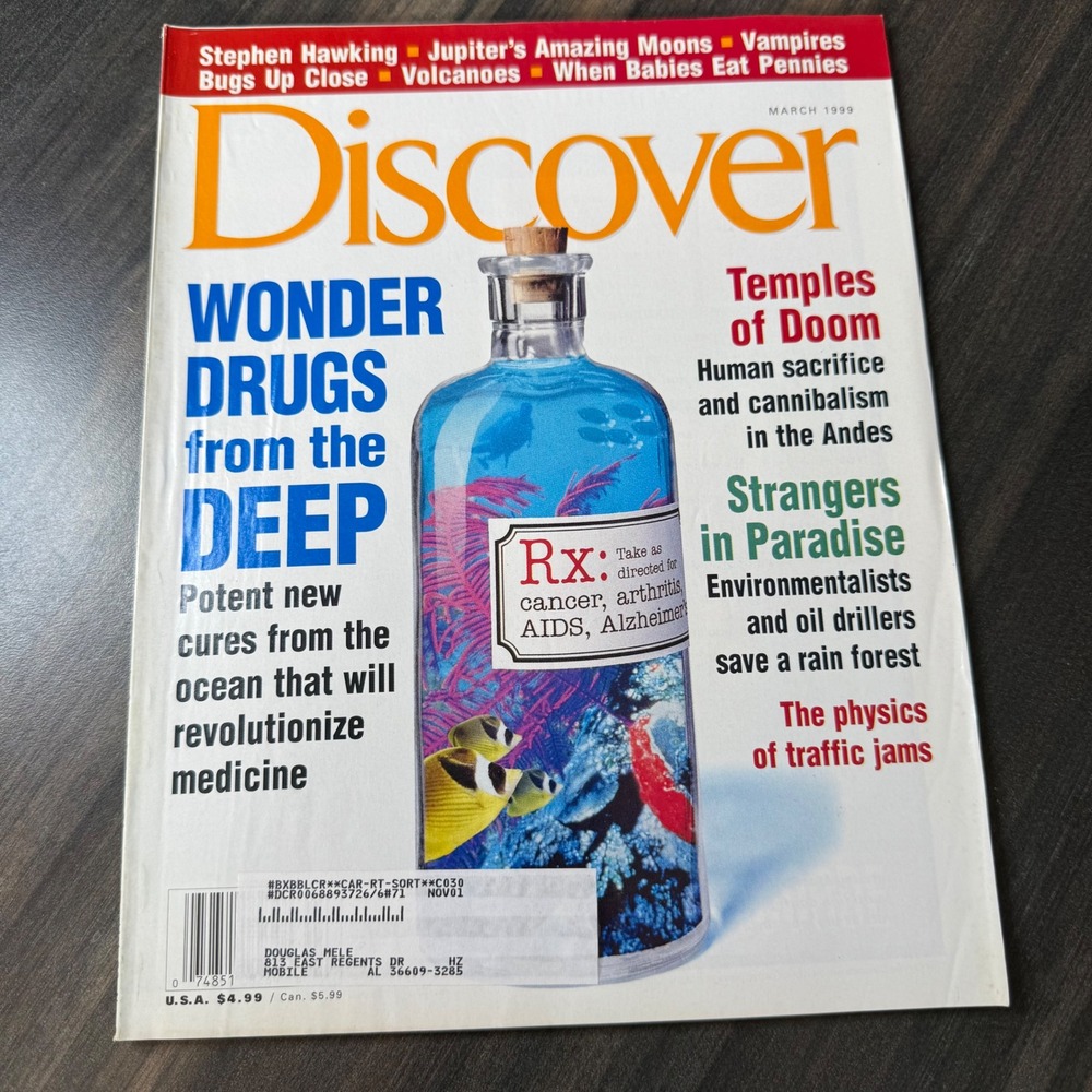Discover Magazine March 1999 Wonder Drugs from the Deep Jupiter Moons Vampires